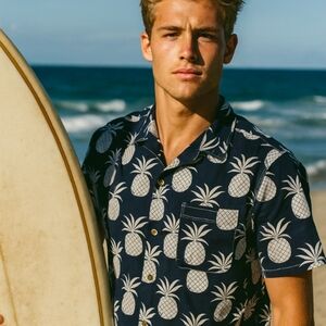 California Cowboy High Water Surf XL Button Up Pineapple Aloha Hawaiian Camp
